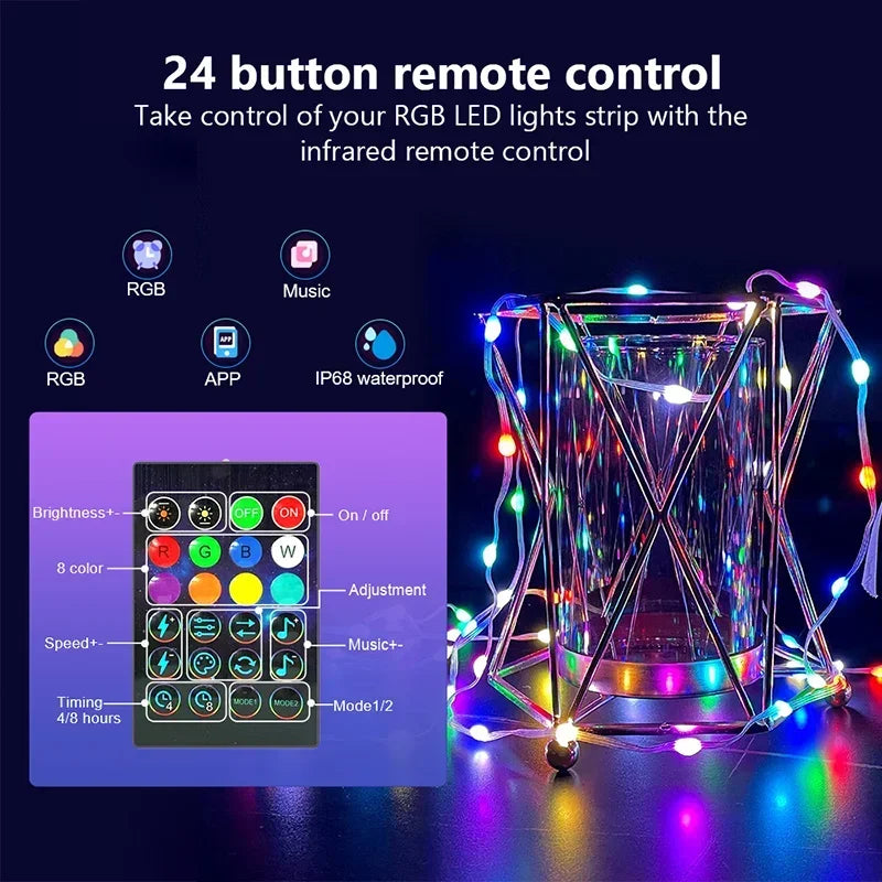 RGBIC Bluetooth LED String Lights - Smart Waterproof Fairy Strip, 2m–30m (6.6–98.4 ft) for Party, Curtain & Room