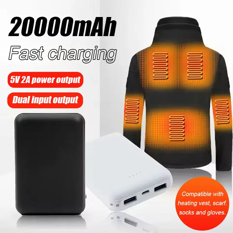 20000mAh Portable Power Bank - 10W USB-C Fast Charger with LED for Heated Vests, Scarves, Socks & Gloves
