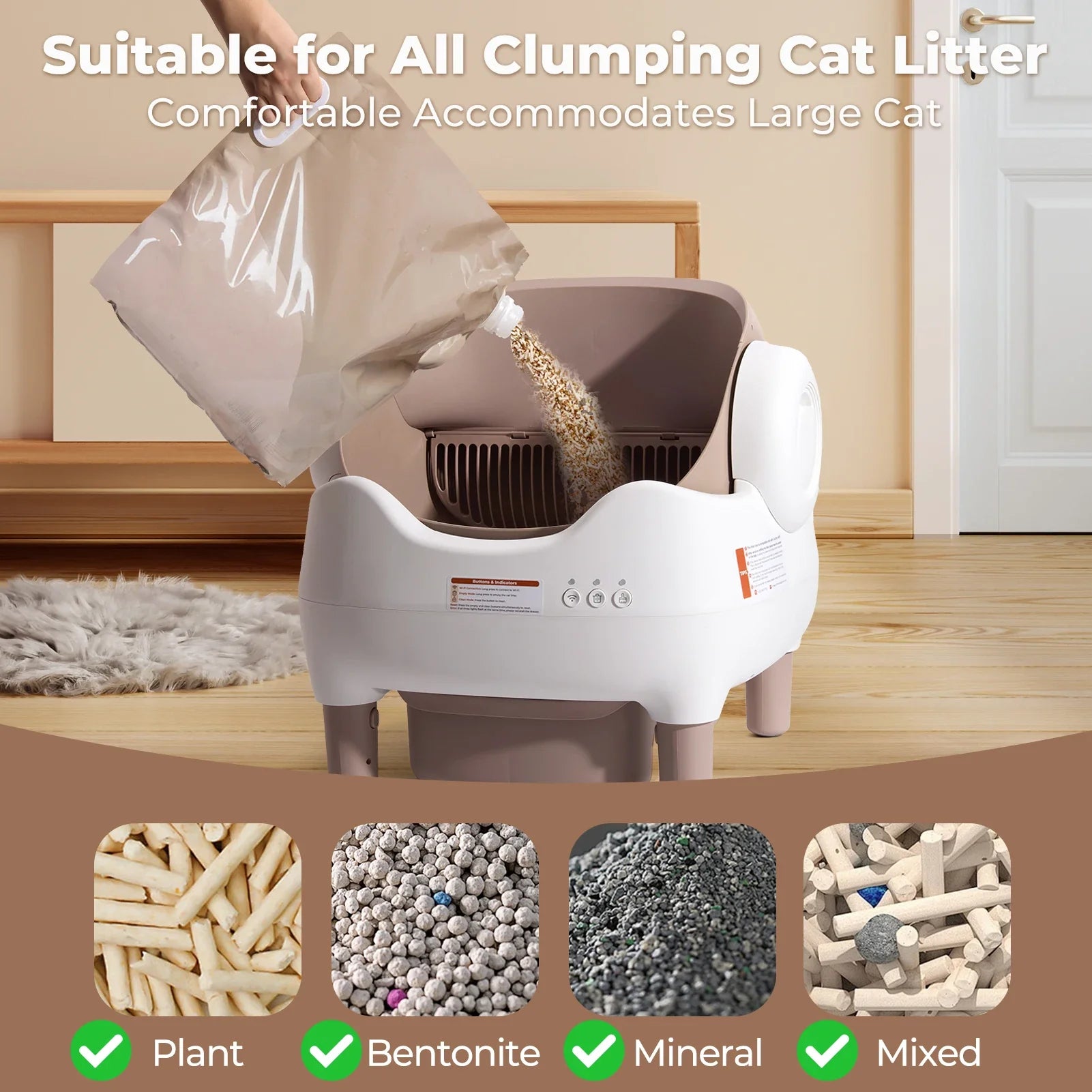 Self-Cleaning Cat Litter Box with App Control — Open-Top Auto Litter Box, 10L Odor-Free Waste Bin, Whisper-Quiet Smart Litter Box for Multi-Cat Homes