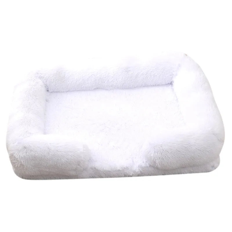 Plush Dog Bed with Removable Cover – Thickened Winter Pet Sofa Pad, Square, Small & Large