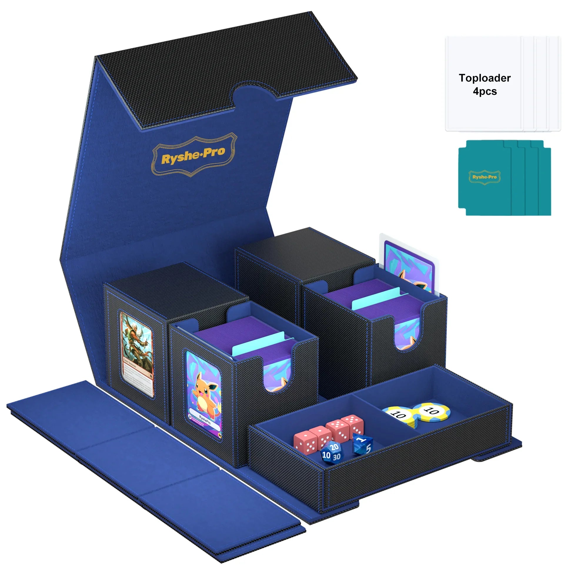 3-in-1 Deck Box Card Storage - Fits 200+ Single-Sleeved Cards, 4 Dividers & 2 Toploaders for MTG TCG CCG