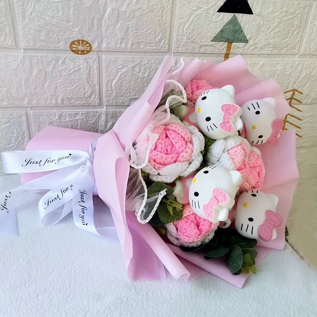 Kawaii Cat Plush Bouquet with Soap Rose Flowers — Cute Valentine's Day, Birthday & Graduation Gift