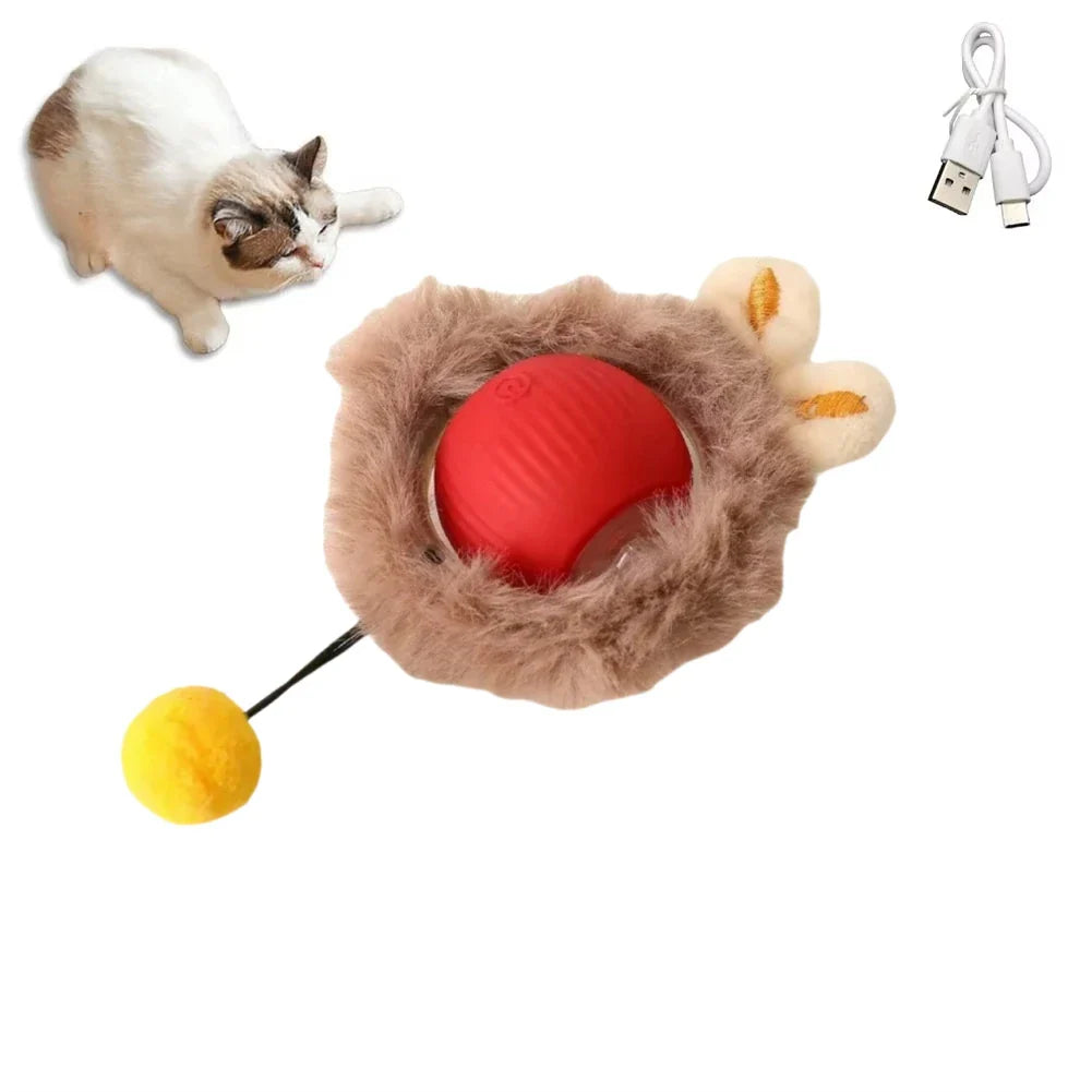 Rechargeable Interactive Rolling Cat Toy with Faux Tail - Motion-Activated Ball for Cats & Small Dogs