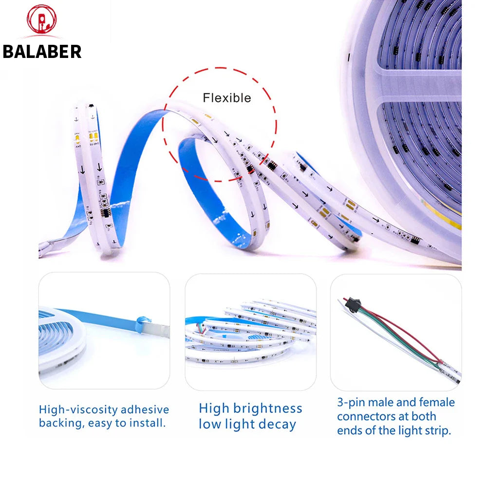 COB SPI Addressable RGB LED Strip — 360/480/576/720 LEDs, 5V/12V/24V Low-Voltage Digital Light Strip