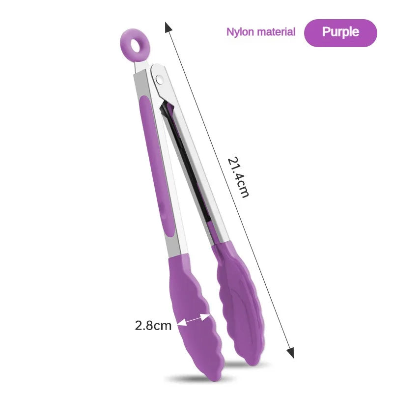 Heat-Resistant Nylon & 430 Stainless Steel Food Clip 7-Inch (18 cm) 1-Pack BBQ Bread Tongs