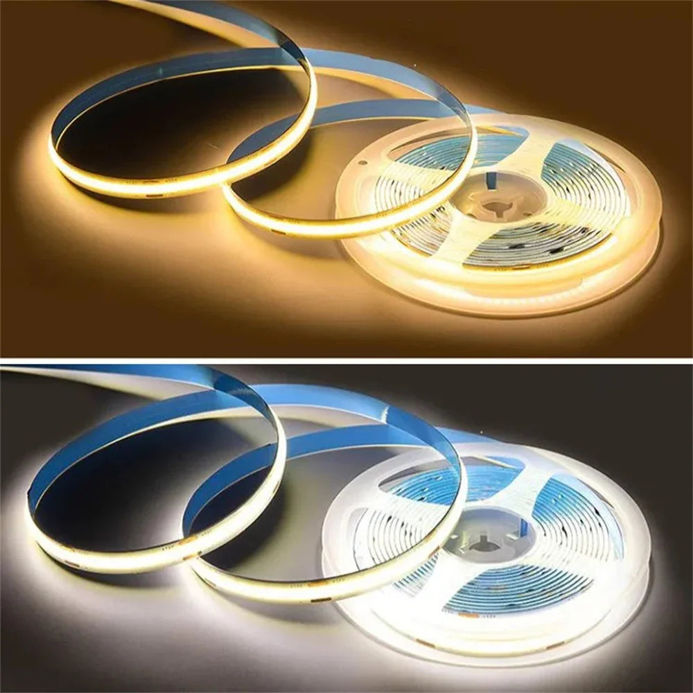 USB 5V COB LED Strip Light, Dimmable, 320 LEDs/m (≈98 LEDs/ft), Self-Adhesive Flexible Ribbon for Kitchen Cabinet Mirror Bedroom