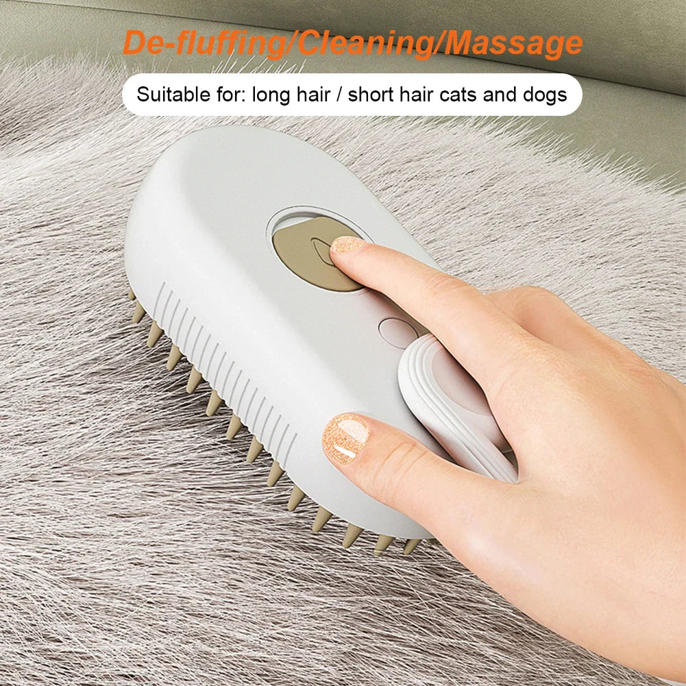 USB Rechargeable Pet Grooming Brush with Spray — Electric Cat & Dog Massage Comb for Short & Long Hair (20ml Reservoir)