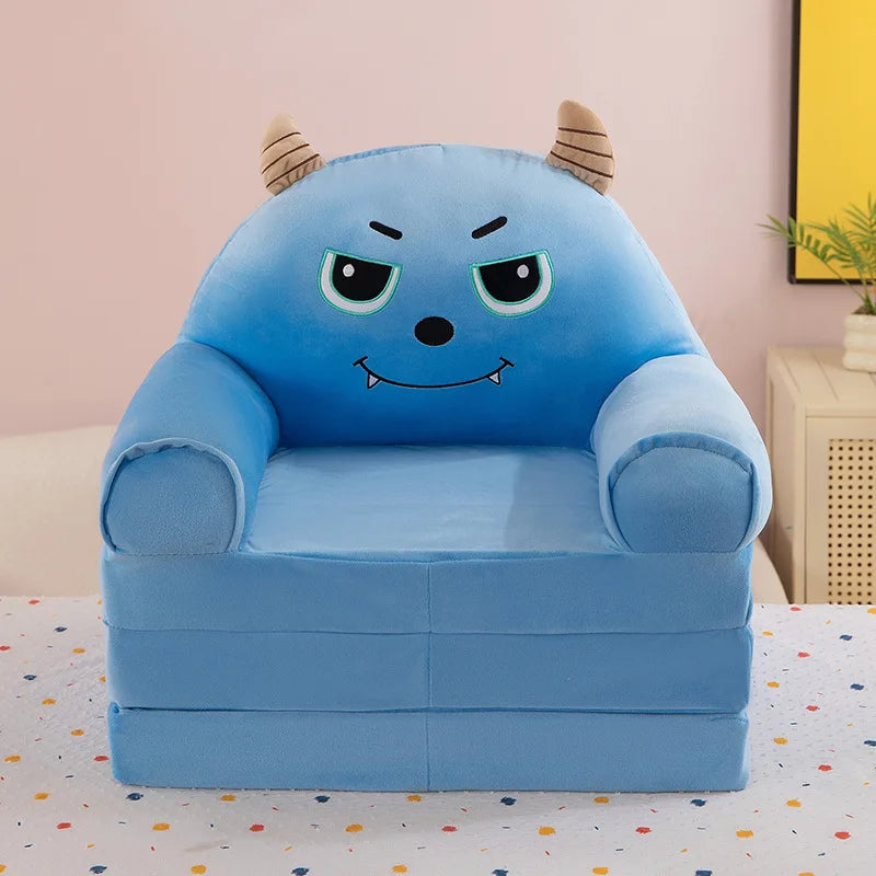 Foldable 3-Layer Plush Kids Sofa Chair Cartoon Baby Seat with Removable Cover