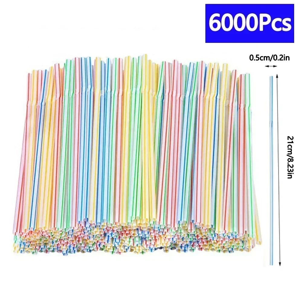 Multicolor Flexible Plastic Drinking Straws — Reusable Cocktail & Boba Straws 8.3 in (21 cm) x 0.2 in (5 mm) — Packs 50–6000 for Parties & Weddings