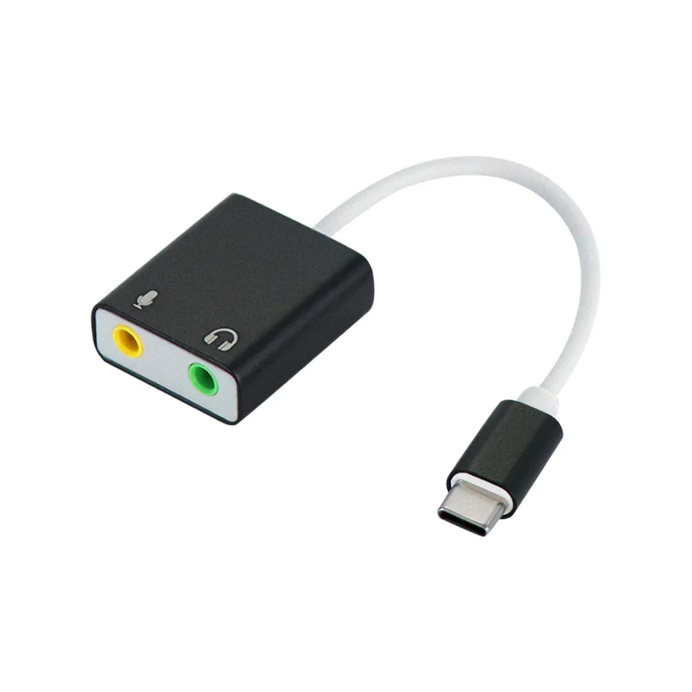 USB-C to 3.5mm Audio Adapter External USB Sound Card — Headphone & Mic Jack for Laptop MacBook Pro