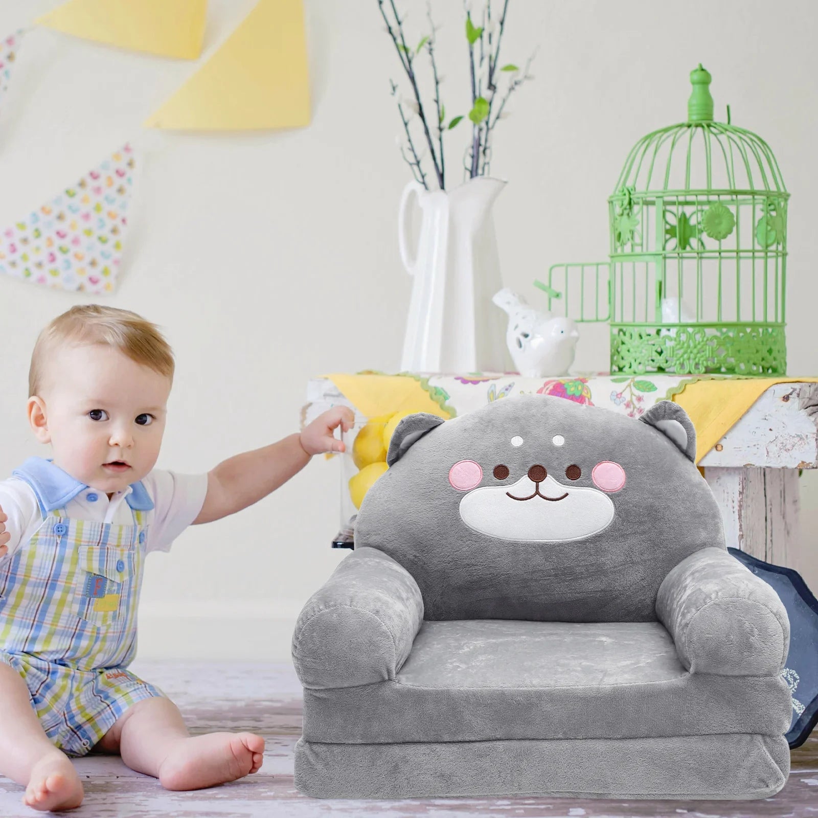 Elephant Plush Folding Baby Sofa Chair for Toddlers - Kids Nursery & Playroom Seat