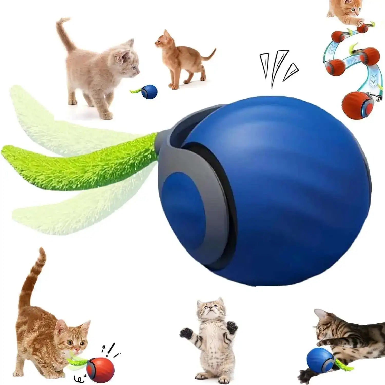 Interactive Rolling Cat Toy with Tail – USB Rechargeable Smart Ball, Dual-Speed Automatic Play