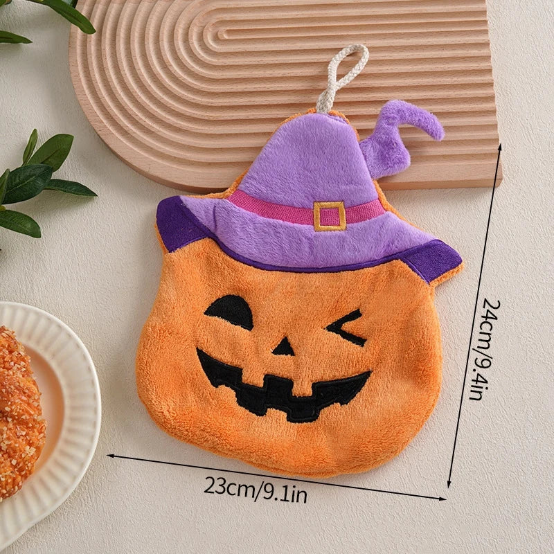 Pumpkin Halloween Hand Towel Super Absorbent Coral Velvet Handkerchief with Hanging Loop