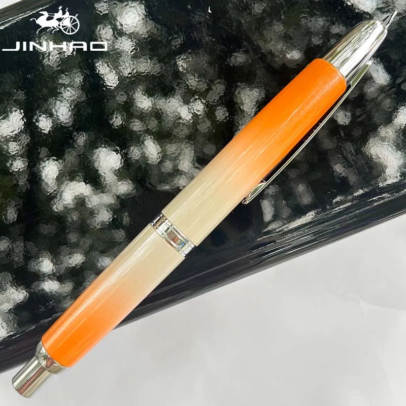 Push-Button Retractable Fountain Pen — Metal Body, Clip & Converter, EF/F Nib 0.5mm (0.02in) — Black/White
