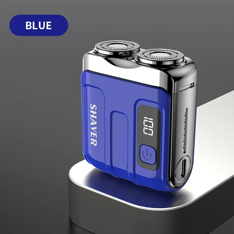 Mini Rechargeable Electric Shaver – Digital Display Dual Rotary Blades & Trimmer, Waterproof Travel Shaver (60 Min Run Time)