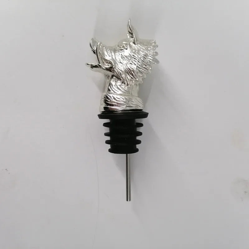 Zinc Alloy Animal Head Wine Pourer - Decorative Bottle Pour Spout & Stopper (Deer, Elk, Lion, Leopard, Wolf, Eagle, Dragon)