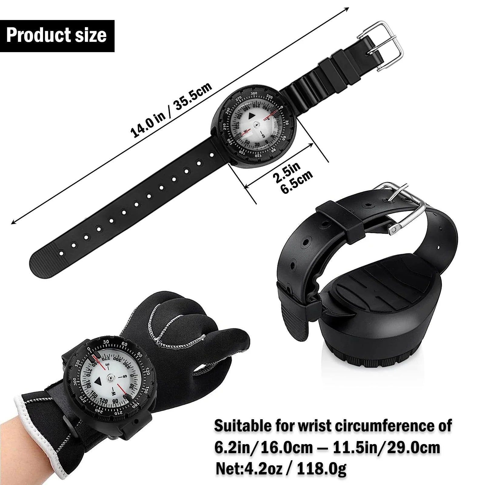 Digital Underwater Diving Compass Wristwatch 50m Waterproof Luminous Scuba Navigator