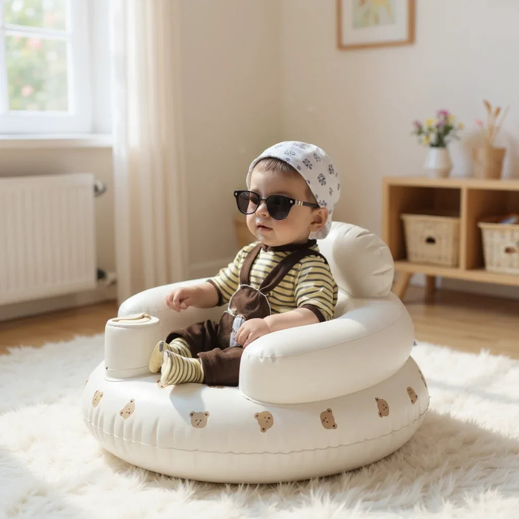 Portable Inflatable Baby Seat — PVC Infant Sofa & Bath Stool, Multifunctional Learning/Sitting Practice Chair (57×48×35 cm / 22.4×18.9×13.8 in)