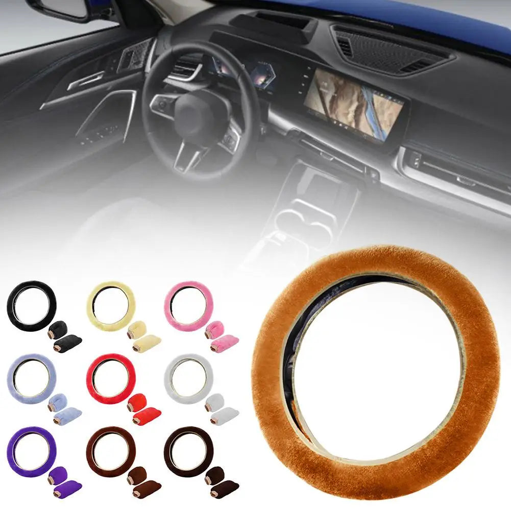 Plush Faux Fur Steering Wheel Cover Universal 37-38 cm (14.6-15 in) Soft Warm Anti-Slip Car Interior