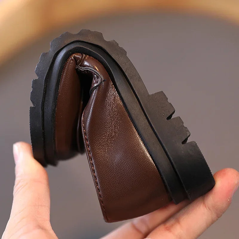 Kids PU Leather Loafers Slip-On School Flats for Boys & Girls - Casual Dress Shoes EU 21-36