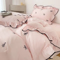 Floral Embroidered Duvet Cover Set 3-Piece (1 Duvet Cover + 2 Pillowcases) - Twill Polyester - Multiple Sizes - White, Pink, Black
