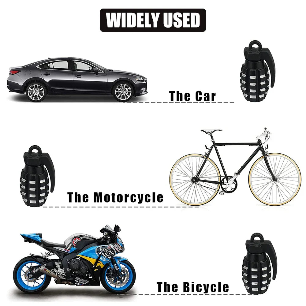 4-Pack Aluminum Tire Valve Caps Rocket Grenade Style Universal Valve Stem Covers for Car Truck Motorcycle Bike