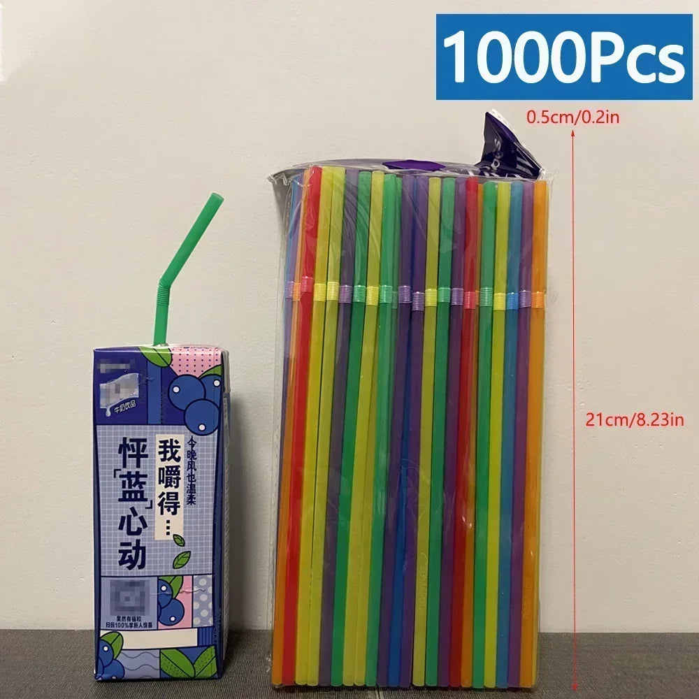 Multicolor Flexible Plastic Drinking Straws — Reusable Cocktail & Boba Straws 8.3 in (21 cm) x 0.2 in (5 mm) — Packs 50–6000 for Parties & Weddings