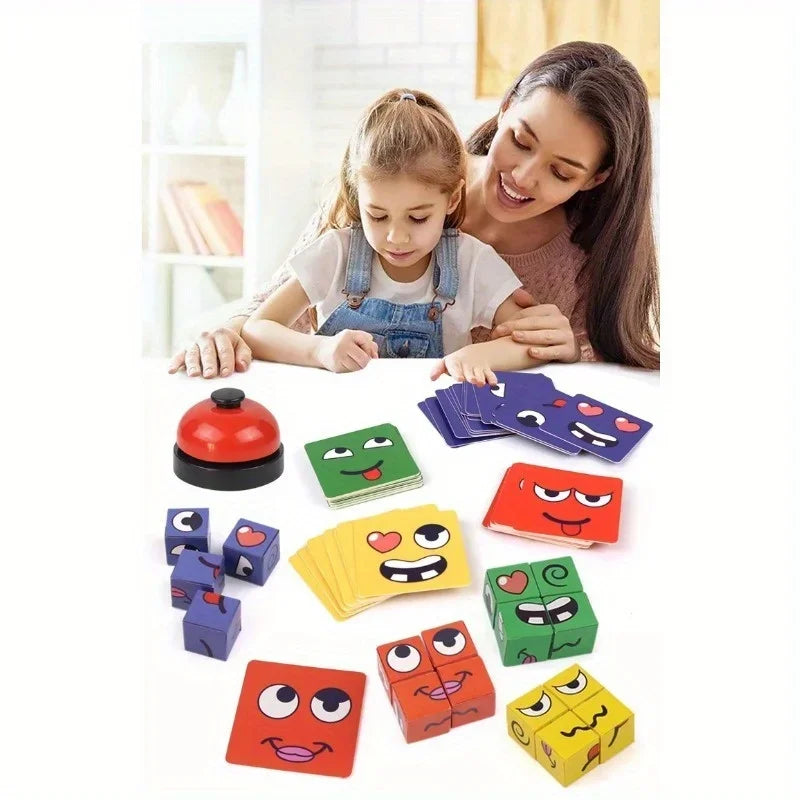 Kids Face-Change Cube Game – Montessori Expression Puzzle Building Blocks for Early Learning