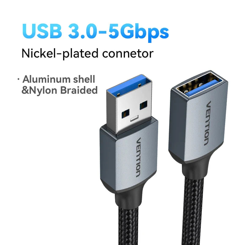 USB 3.0 Extension Cable Male to Female, High-Speed 5Gbps, 0.5/1/1.5/2/3 m (1.6–9.8 ft) for PC TV Xbox Printer, USB 2.0 Compatible