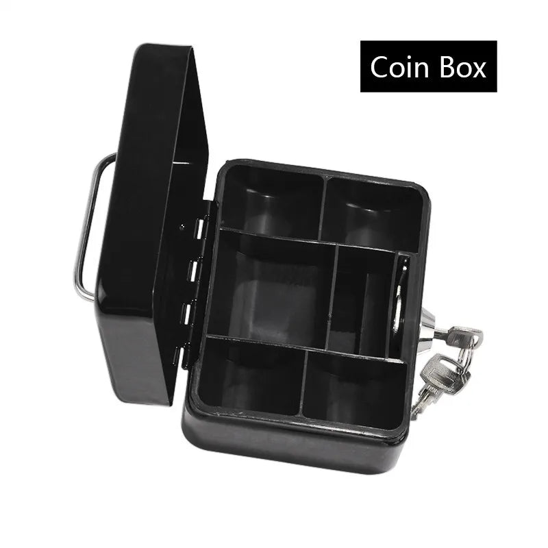 Portable Mini Steel Cash Box with Lock – Coin & Jewelry Safe with Removable Tray, 4.88 x 3.90 x 2.36 in (12.4 x 9.9 x 6 cm)