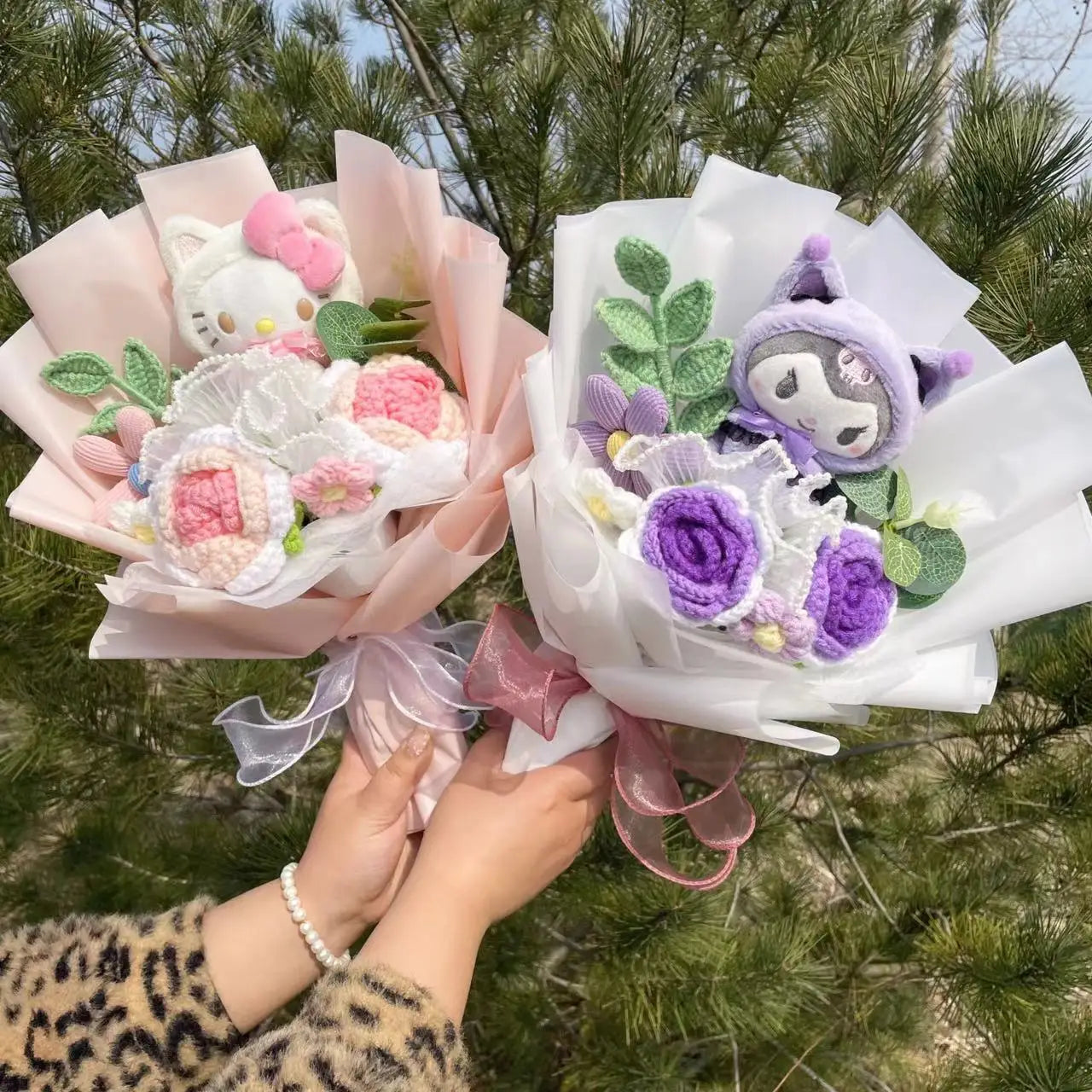 Kawaii Cat Plush Bouquet with Artificial Flowers — Cute Plush Doll Gift for Her, Valentine, Birthday, Graduation