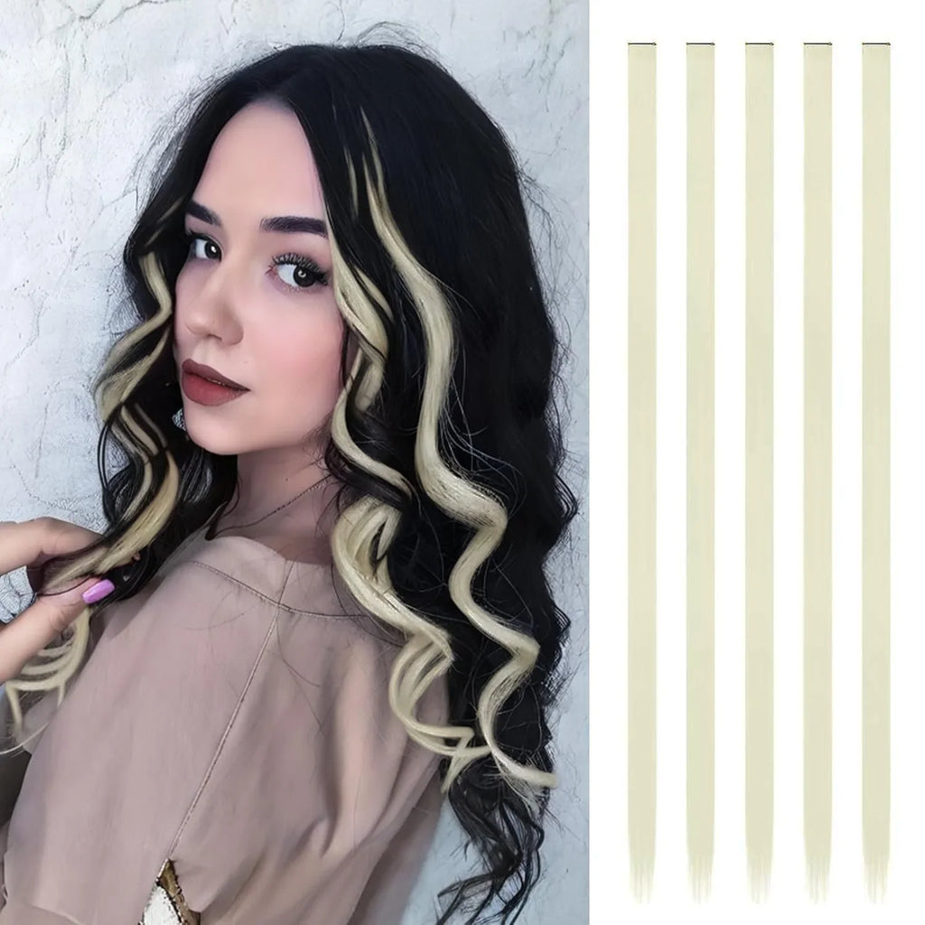 Synthetic 5PCS Colorful Hair Extensions Party Highlights Colorful Clip in Hair Extensions Straight Hairpieces for Women Girls