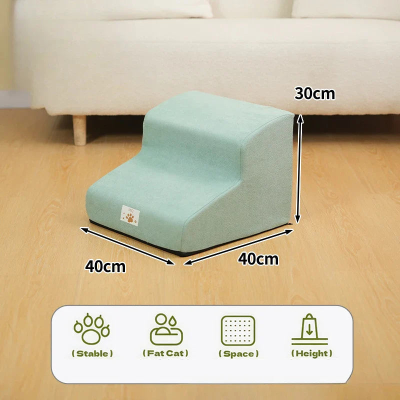 2/3-Step Pet Stairs Ramp for Dogs and Cats – Memory Foam with Removable Washable PU Cover, Sofa Trainer Stairs