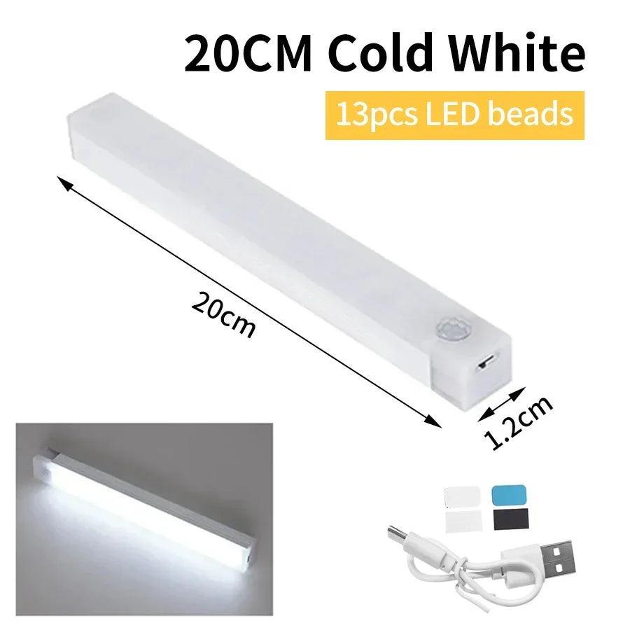 Wireless Rechargeable LED Motion Sensor Cabinet Night Light - Magnetic Under-Cabinet Light for Closet, Kitchen, Wardrobe, Stairs