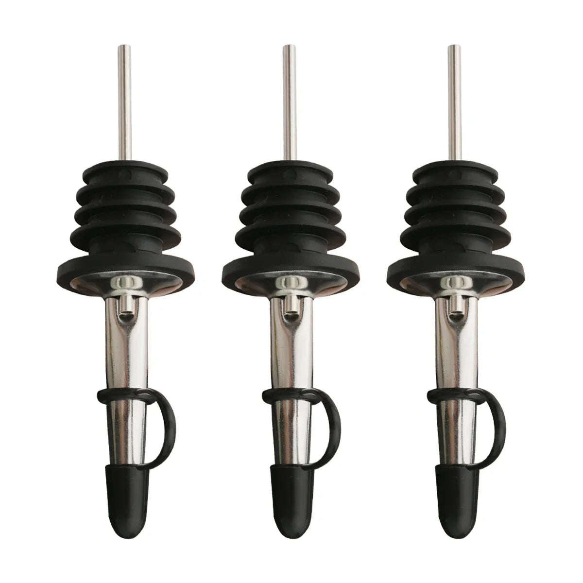 3-Pack Stainless Steel Bottle Pourer Spouts with Stoppers - Wine & Olive Oil Dispenser