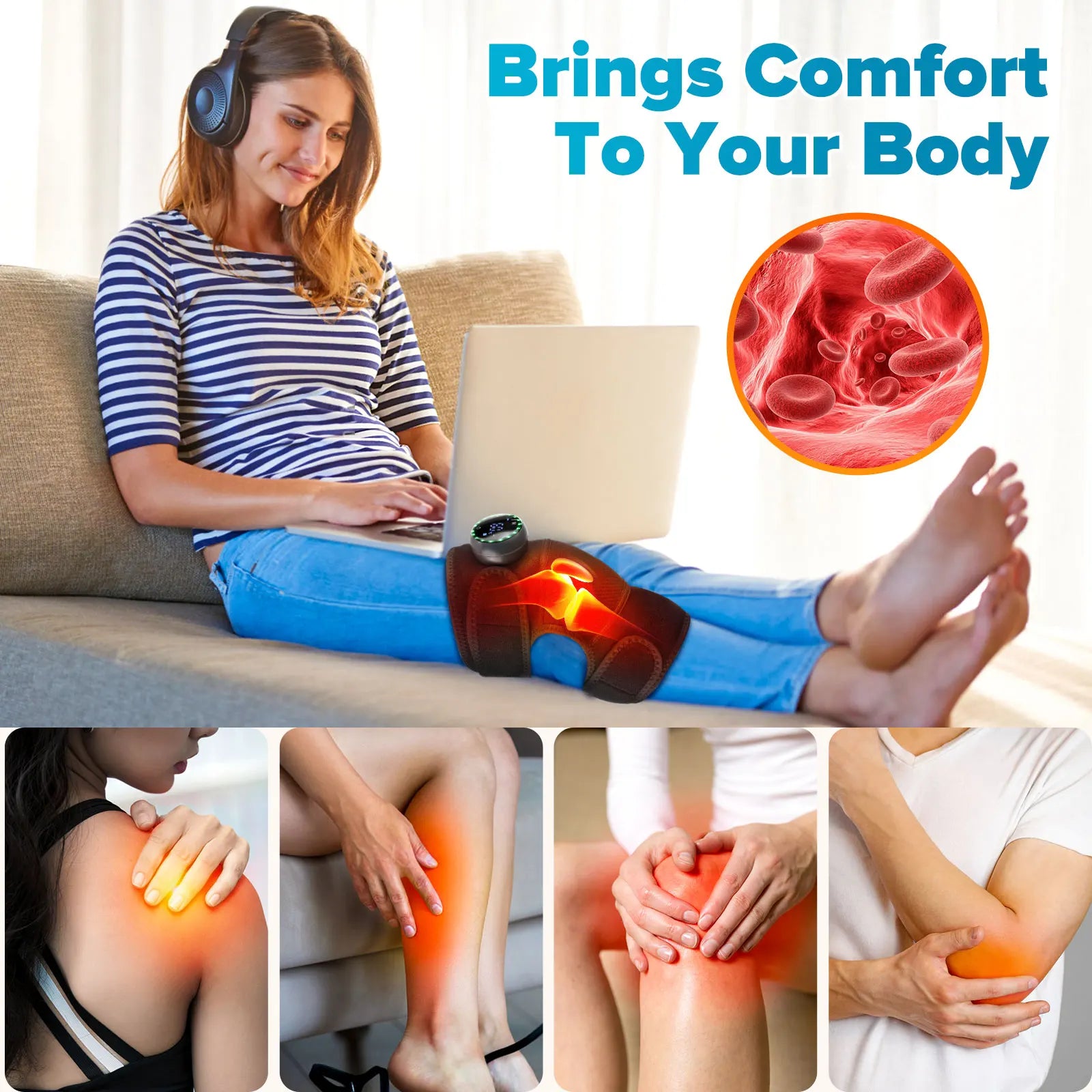Smart Heated Knee Massager Vibration Hot Compress for Knee, Shoulder & Elbow — Adjustable Heat & Intensity