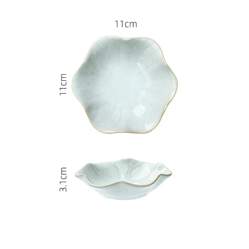 Japanese Style Ceramic Sushi & Sashimi Plate - Retro Kiln Glaze Mini Dipping Dish 11 x 11 x 3.1 cm (4.3 x 4.3 x 1.2 in)