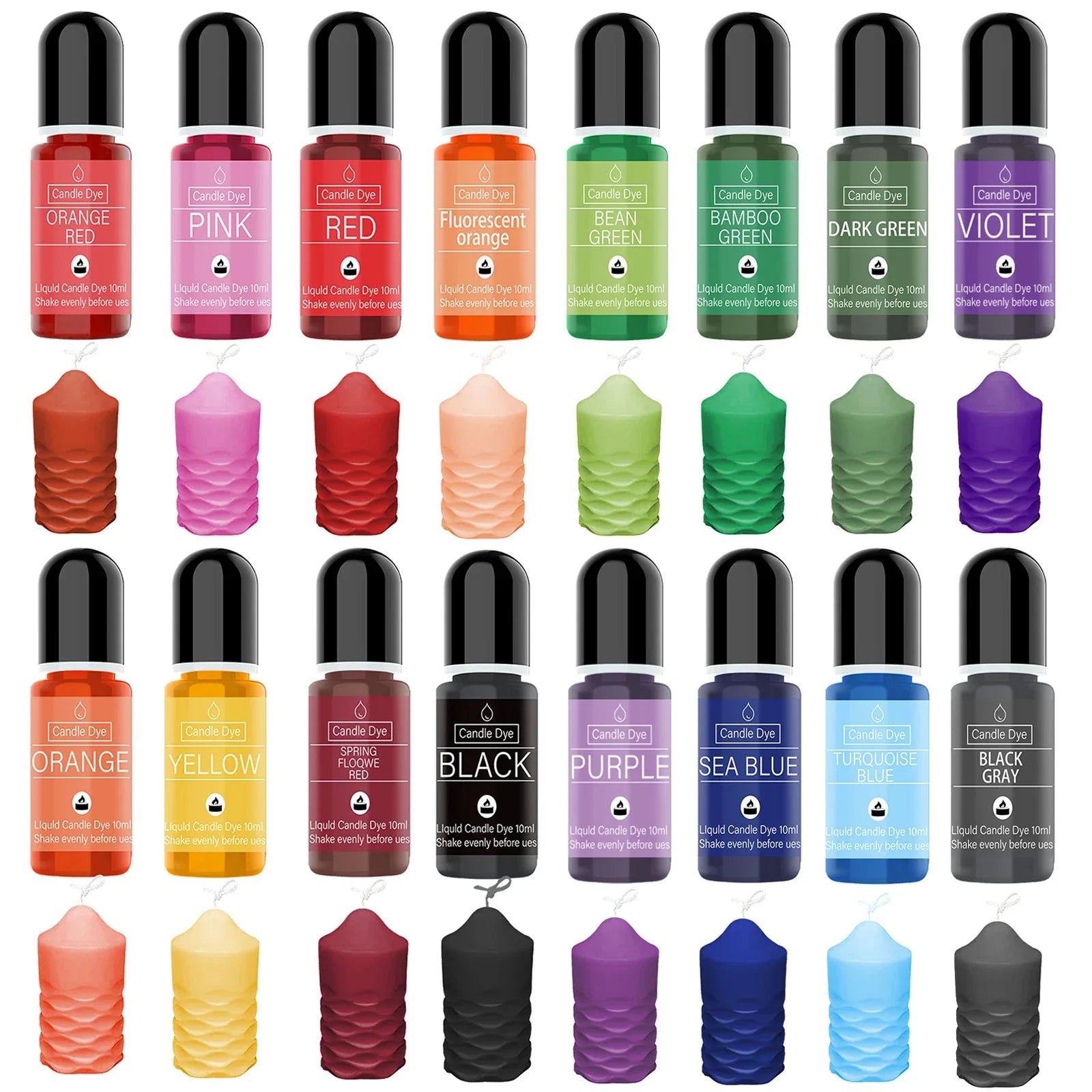16-Color Liquid Candle Dye Set — 16 x 10ml (0.34 fl oz) Non-Toxic Soy Wax Pigments for Candle & Soap Making
