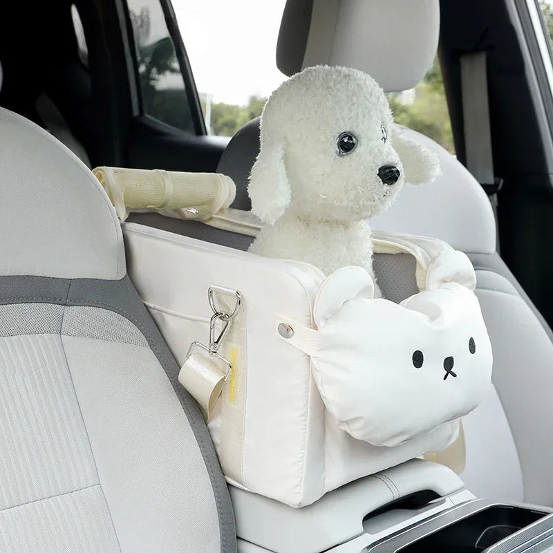 Dog & Cat Car Booster Seat — Armrest Travel Carrier with Safety Tether & Carry Strap, Fits Pets up to 5 kg (11 lb)
