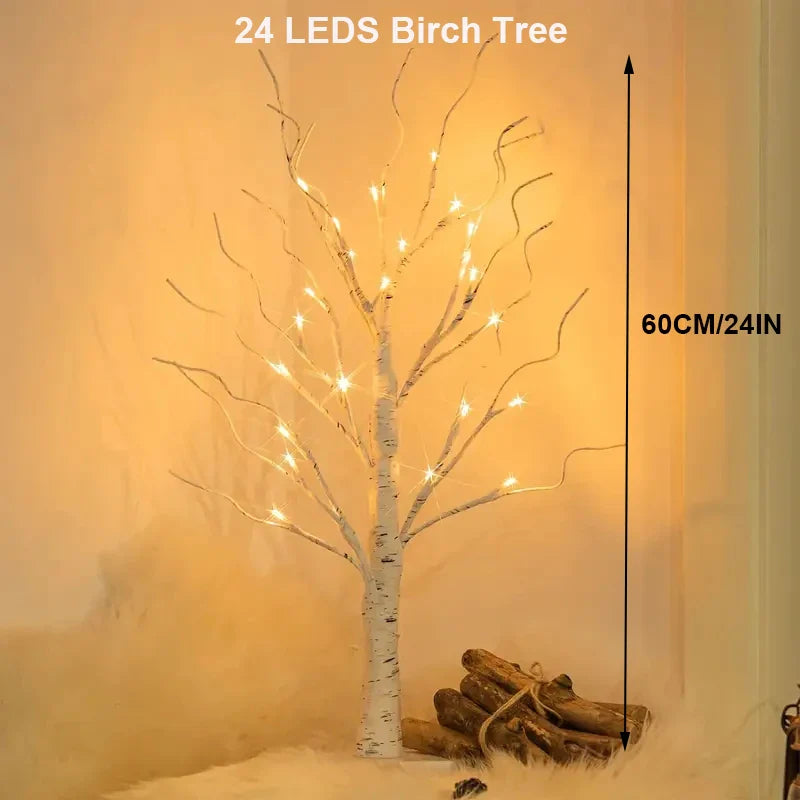 144 LED Birch Tree Light Warm White - USB & Battery Powered, 60 x 10 cm (23.6 x 3.9 in) Holiday Tabletop Decor for Christmas, Halloween, Easter