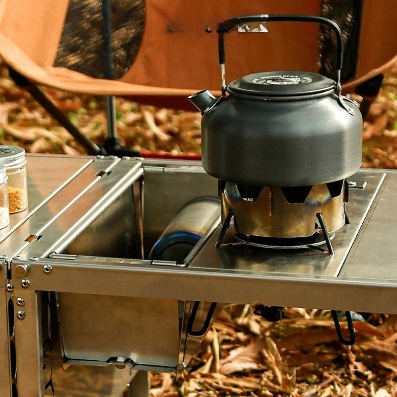IGT Camping Table 0.5-Unit Foldable Stainless Steel Drawer Storage Box with Drain Basket