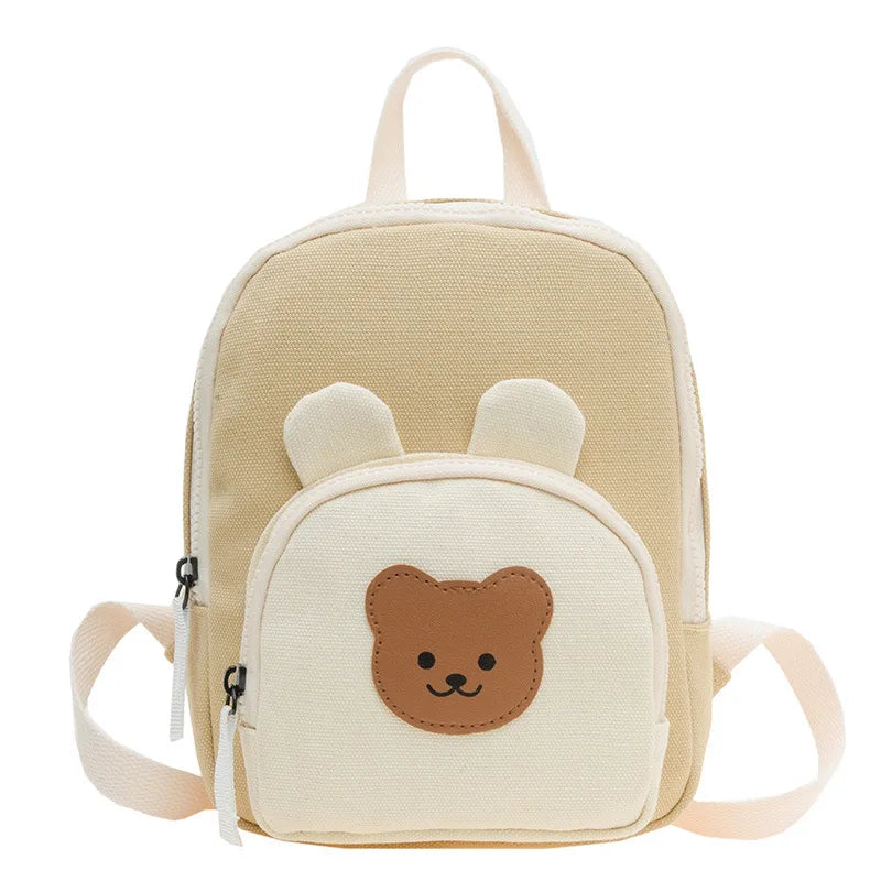 Kawaii Canvas Kids Backpack - Cartoon Bear and Bunny Kindergarten School Bag for Girls and Boys