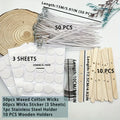 Candle Making Wicks Kit – 50 Waxed Cotton Wicks with Metal Sustainers + 60 Self-Adhesive Wick Stickers (110 pcs)