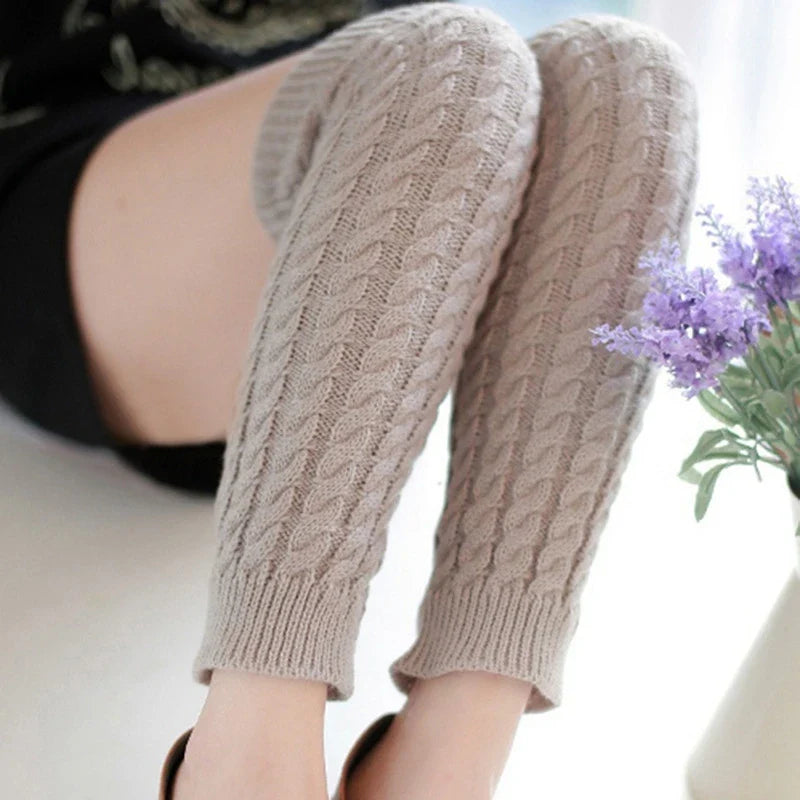 Women's Knit Leg Warmers 40 cm (15.7 in) Long Crochet Boot Cuffs Autumn Winter Black White