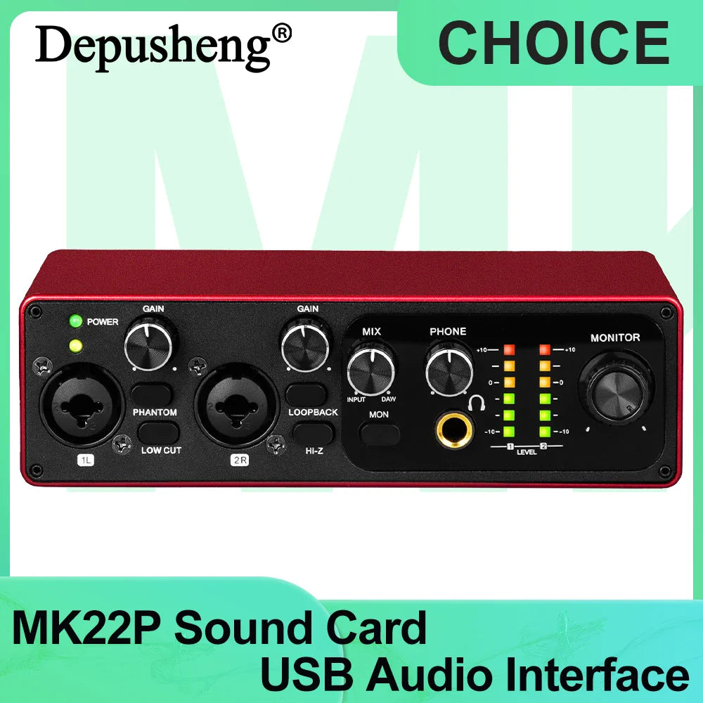2-Channel USB Audio Interface with 48V Phantom Power for Live Streaming, Studio Recording & Podcasts
