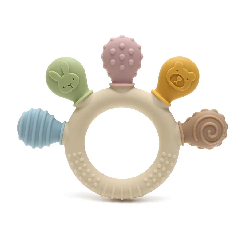 Multicolor Silicone Baby Ring Teether 0-12 Months Chew Beads Sensory Gum Relief