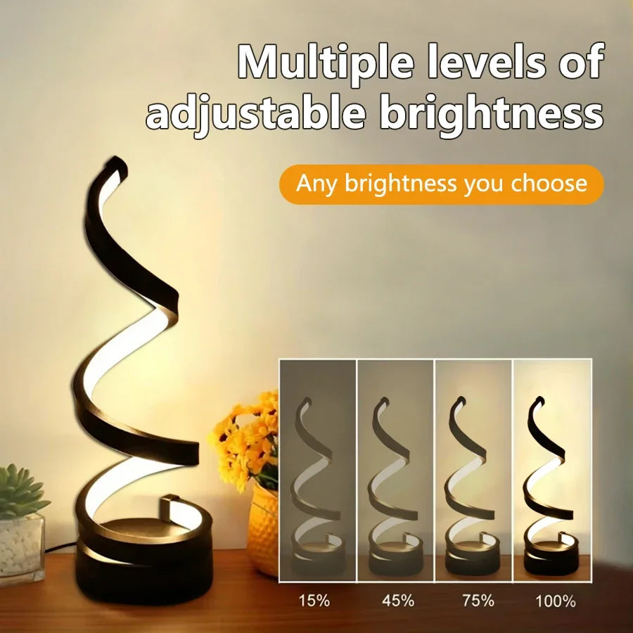 USB Plug-In Spiral LED Night Light – Dimmable 3-Color Adjustable Bedside Desk Lamp for Bedroom, Living Room, Office