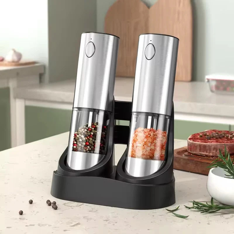2-Pack Electric Salt & Pepper Grinders 190ml (6.4 fl oz) USB Rechargeable Adjustable Ceramic Spice Mills