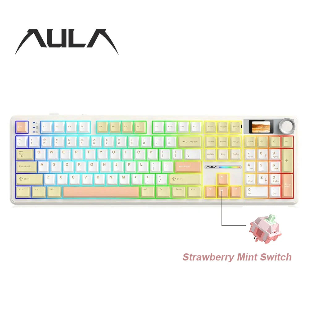 Mechanical Gaming Keyboard — Tri-Mode Bluetooth/2.4G/Wired, Hot-Swappable 108-Key, RGB, 1.14" (29 mm) TFT Smart Display, Multi-Function Knob, 8000mAh Battery, PBT Keycaps