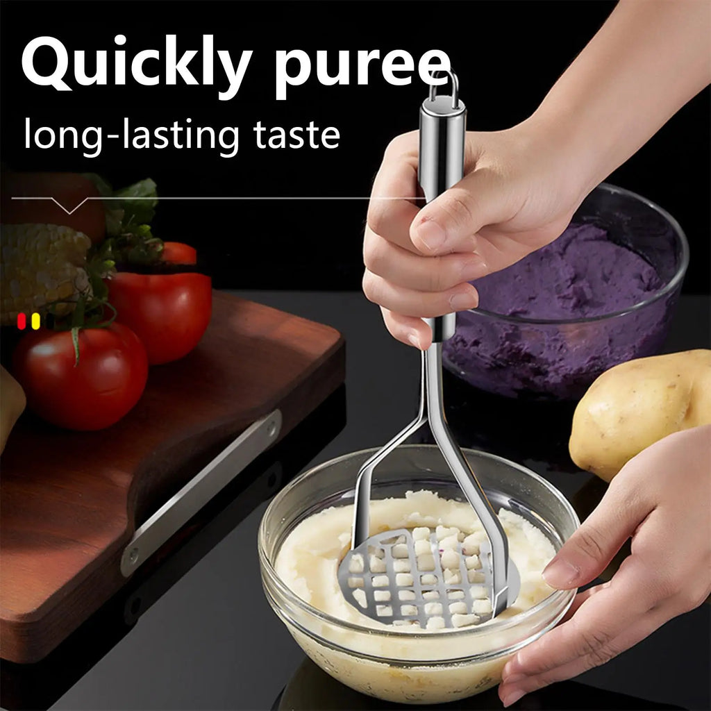 Stainless Steel Potato Masher & Ricer – Manual Garlic and Vegetable Masher, Handheld Kitchen Tool